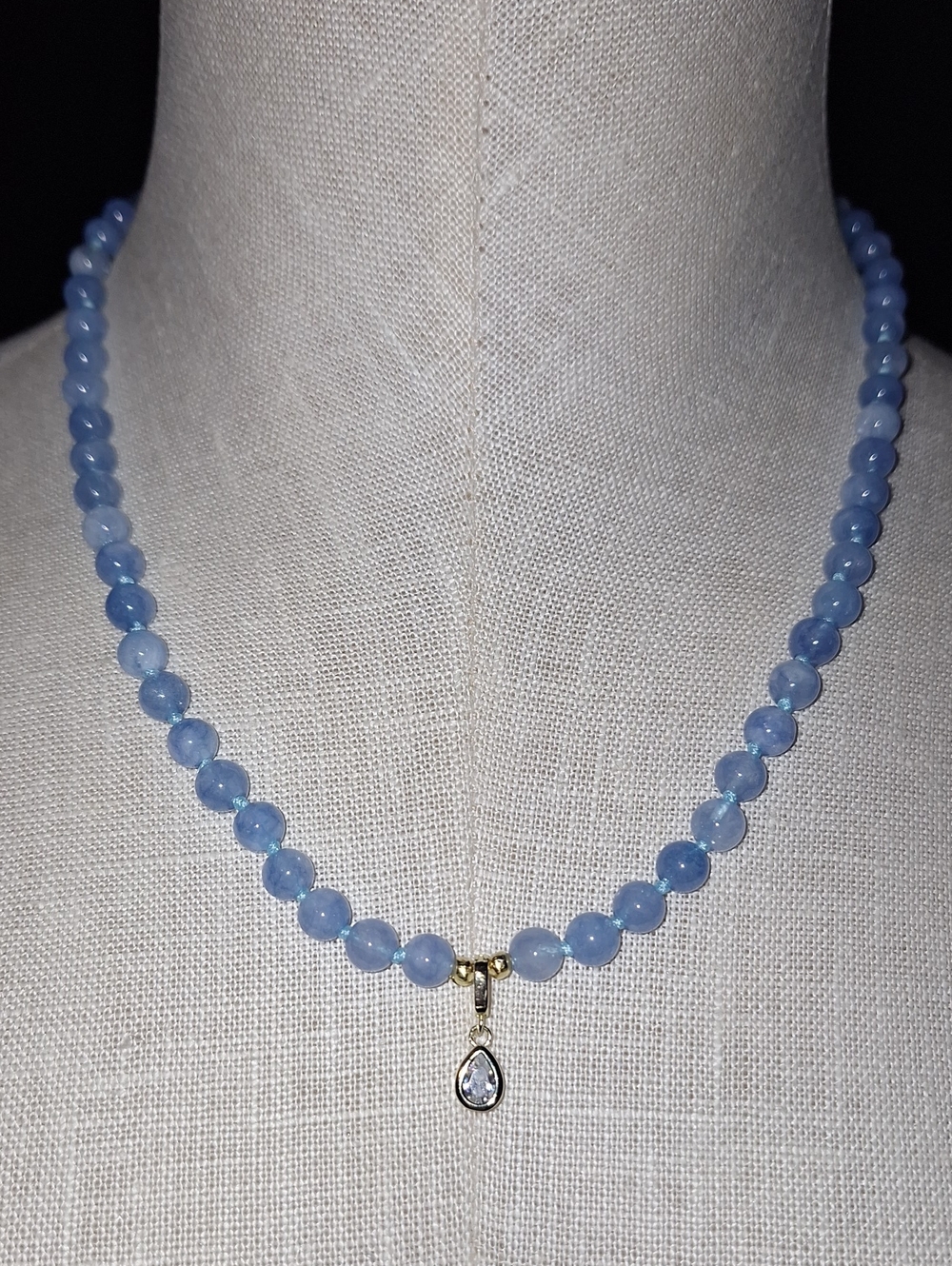 Aquamarine Jade Gemstone Hand knotted Necklace